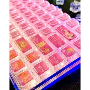 [Master ace]Keycaps chủ đề mèo hồng hoàn toàn trong suốt, keycap 84 phím, chiều cao XDA, thăng hoa PBT, thích hợp cho bàn phím phím