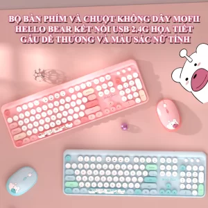Bộ bàn phím và chuột không dây MOFII HELLO BEAR kết nối chip USB 2.4G thiết kế họa tiết gấu dễ thương