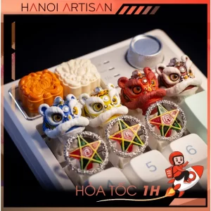Nút Bàn Phím Cơ đầu lân, đèn ông sao, bành trung thu cổ truyền nhiều màu sắc, xuyên led – KeyCap Artisan Lion dance